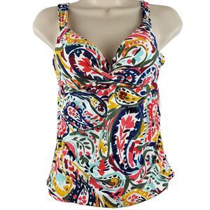 Anne Cole Tankini Top Womens Size 34B 32C Multi Paisley Twist Underwire Swim